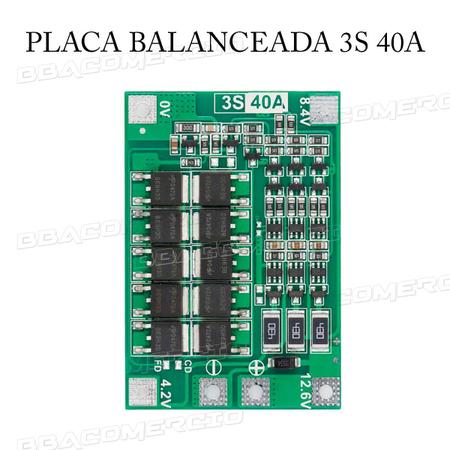 Imagem de Placa Bms 3s 40A 12.6v Balanceada Controle Proteção Bateria
