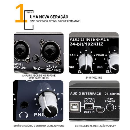 Imagem de Placa De Som Mesa 2 Canais Gravação Profissional Interface De Áudio Q-24 Teyun