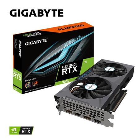 Imagem de Placa de Vídeo RTX 3060 Eagle 12G Gigabyte NVIDIA GeForce, rev. 2.0, RGB, 12GB GDDR6, LHR, DLSS, Ray Tracing - GV-N3060EAGLE-12GD