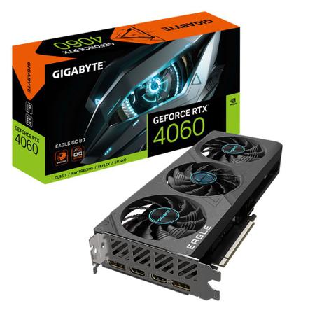 Placa de Vídeo RTX 4060 EAGLE OC Gigabyte NVIDIA GeForce, 8GB GDRR6, DLSS,  Ray Tracing - GV-N4060EAGLE OC-8GD - Faz a Boa!