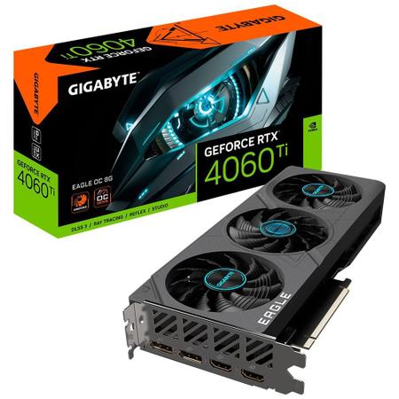 Imagem de Placa de Vídeo RTX 4060 Ti Eagle OC Gigabyte NVIDIA GeForce, 8 GB GDDR6,  DLSS, Ray Tracing - GV-N406TEAGLE OC-8GD G10