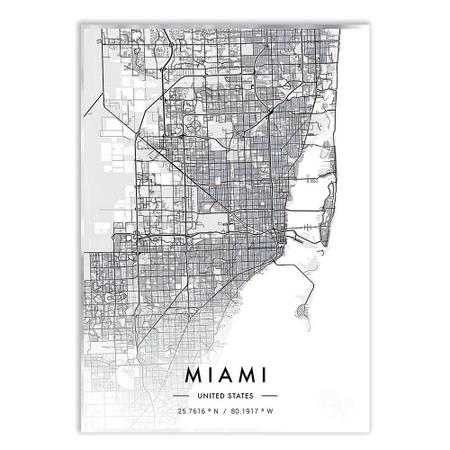 Imagem de Placa Decorativa A3 Miami Estados Unidos Mapa Pb Viagem