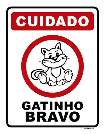 Imagem de Placa Decorativa - Cuidado Gatinho Bravo Gato 36X46