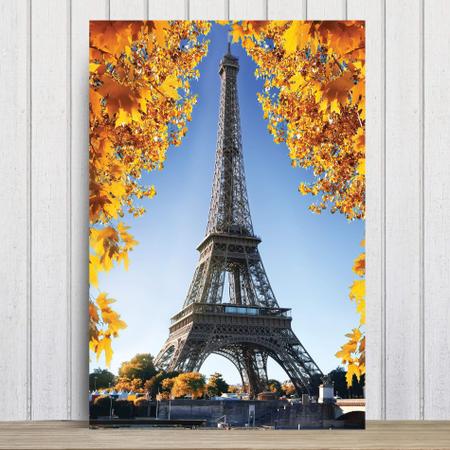 Imagem de Placa Decorativa Foto Paris Torre Eiffel e Flores MDF 30x40