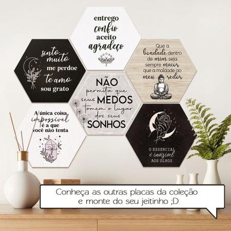 Placa Decorativa Hexágono 25x22 Frase Mantra Entrego Confio Aceito Agradeço - Estúdio Amora Imagem de Placa Decorativa Hexágono 25x22 Frase Mantra Entrego Confio Aceito Agradeço