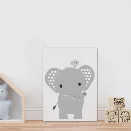 Imagem de Placa decorativa infantil animal elefante pássaro cinza