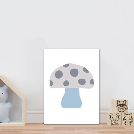 Quadro Infantil Desenho Cogumelo Azul Cinza