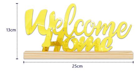 Imagem de Placa Decorativa Welcome Home Acrílico Dourado Espelhado