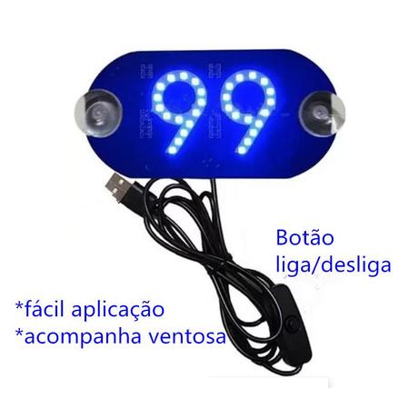 Imagem de Placa led letreiro Luminoso carro 99 pop usb-azul