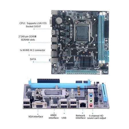 Imagem de Placa Mãe I3/i5/17 Lga1155 Kingster Chipset Intel H61 16gb Usb