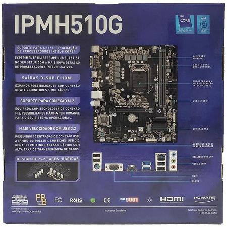 Placa Mãe PCWare mATX H510G LGA 1200 DDR4 M.2 HDMI VGA 10/11th Intel - Cia  da Informática - Os Melhores Preços do DF
