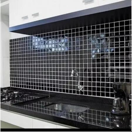 Imagem de Placa Pastilha De Vidro Para Cozinha Banheiro Cristal Lisa Preta  30x30cm - La Bella Griffe