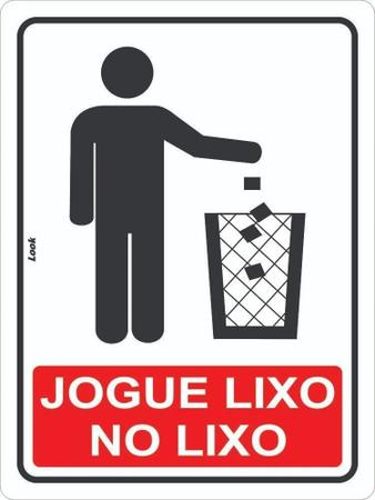 Placa jogue o lixo na lixeira (simb.) 23,5x32,5cm - Zeus do Brasil
