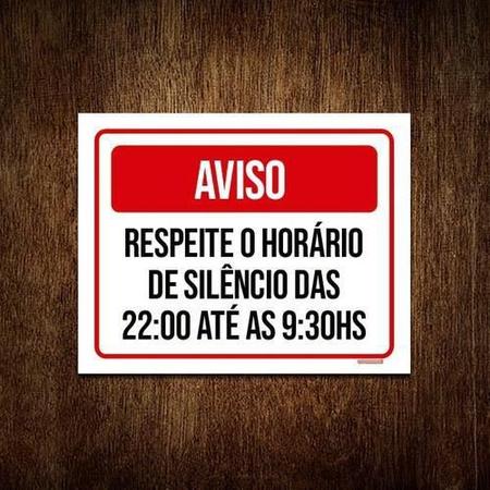 Imagem de Placa Sinalização Aviso Respeite Horário De Silêncio 18X23