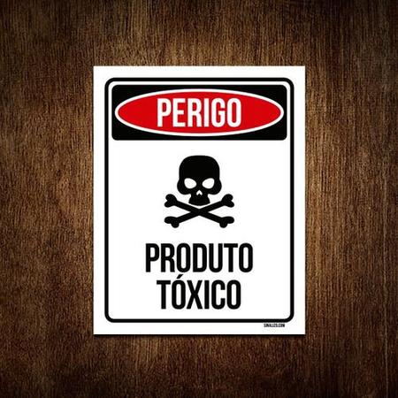 Placa Sinalização - Perigo Caveira Produto Tóxico 18x23 - Sinalizo