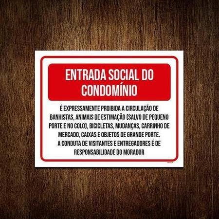 Imagem de Placa Vermelha Entrada Social Do Condomínio 36X46