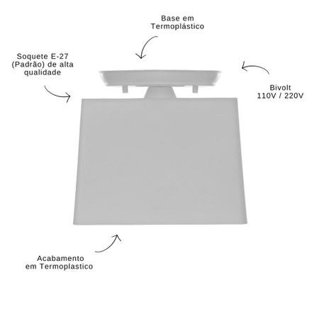 Imagem de Plafon Quadrado Termoplástico Luminária Teto Soquete E-27 1 Lâmpada