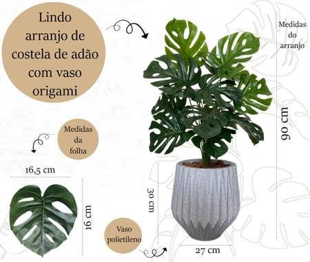 Imagem de Planta Artificial Costela de Adão Com Vaso Origami Completo