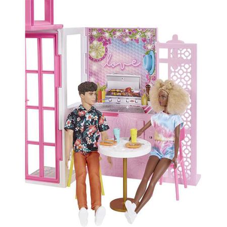 Barbie série casa mobiliada plegable com cozinha piscina quarto e bacia com  boneca loira - AliExpress