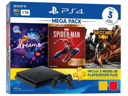 Console PlayStation 4 Mega Pack Hits V15 1TB Com 3 Jogos 