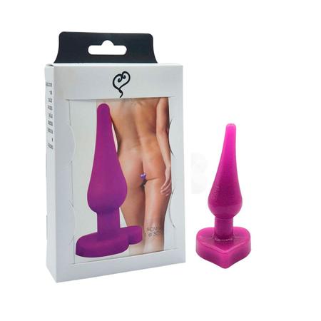 Imagem de Plug Anal Cônico em Silicone, com Base Achatada no Formato de Coração na cor Lilás - InNamorata Love Items N01 - 8,6 x 2,8 cm