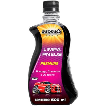 Imagem de Pneu Pretinho Brilho PREMIUM 500ml limpa protege drilho tapetes de borroutr - RADNAQ