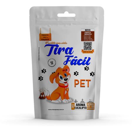 Imagem de Pó Higiênico P/Cães e Gatos Tira Fácil 1KG - Seca e Absorve Cocô, Xixi, Vômito  Perfumado Eucalipto