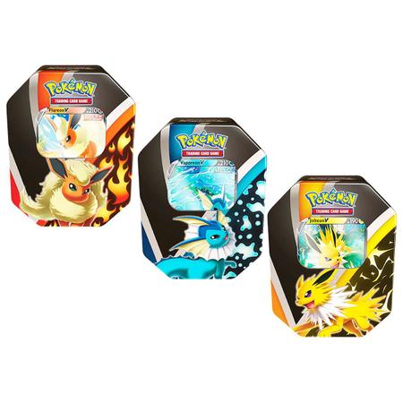 3 Latas Pokémon Evoluções de Eevee Flareon V Jolteon V Vaporeon V Copag  Cards Cartas em português : : Brinquedos e Jogos