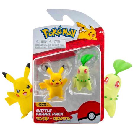 Imagem de Pokémon Mini Bonecos Pikachu e Chikorita - Figuras de Batalha - Sunny 2675