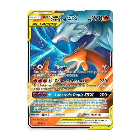 Carta Pokémon Reshiram e Charizard-GX (20/214) Ultra Rara Elos Inquebráveis  TCG Original