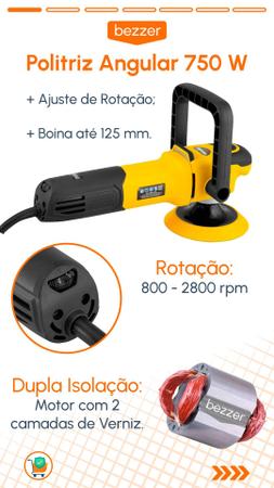 Imagem de Politriz Angular Vonder 750W 5Pol Profissional Automotiva 800-2800rpm Madeira Vidro Mármore Automóvel Pisos Moveis Joias