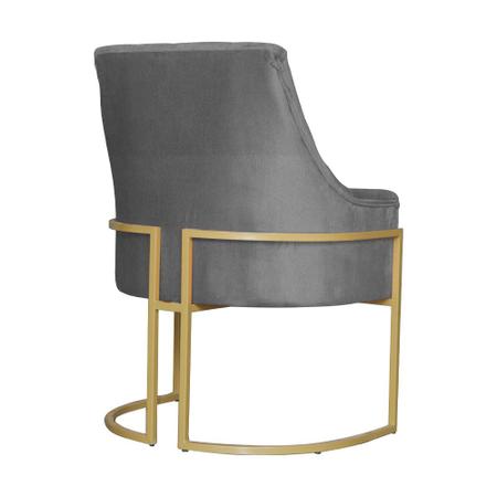 Poltona Vick Base Metálica Dourada Suede Cinza - Belliv Decor Imagem de Poltona Vick Base Metálica Dourada Suede Cinza - Belliv Decor