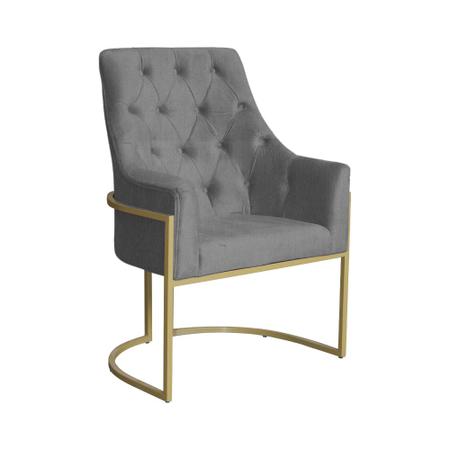 Poltona Vick Base Metálica Dourada Suede Cinza - Belliv Decor Imagem de Poltona Vick Base Metálica Dourada Suede Cinza - Belliv Decor