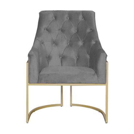 Poltona Vick Base Metálica Dourada Suede Cinza - Belliv Decor Imagem de Poltona Vick Base Metálica Dourada Suede Cinza - Belliv Decor