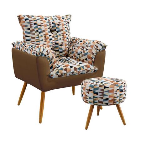 Poltrona Beta com Puff Solar Sued Estampado Laranja com Capuccino Aradecor Imagem de Poltrona Beta com Puff Solar Sued Estampado Laranja com Capuccino Aradecor