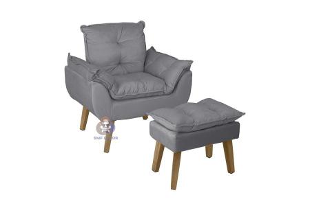 Imagem de Poltrona/Cadeira Decorativa E Puff Glamour Opala Cinza Com Pés Quadrado