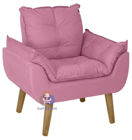 Imagem de Poltrona/Cadeira Decorativa E Puff Glamour Opala  Rosê Com Pés Quadrado