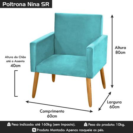 Imagem de Poltrona Cadeira Para Sala de Estar Quarto Decorativa Confortável Nina Pés Madeira Pálito Sem Rodapé Suede em Diversas Cores