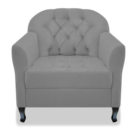 Imagem de Poltrona Cadeira Sofá Julia com Botonê para Sala de Estar Recepção Quarto Escritório Sintético Cinza - AM Decor