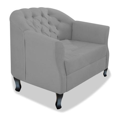 Imagem de Poltrona Cadeira Sofá Julia com Botonê para Sala de Estar Recepção Quarto Escritório Sintético Cinza - AM Decor
