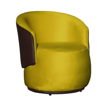 Imagem de Poltrona Decorativa Beatriz Orgânica Composê Couro Marrom Veludo Amarelo Mz Decor