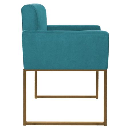 Imagem de Poltrona Decorativa Bellinha Base de Ferro Dourado Suede Azul Turquesa - Doce Sonho Móveis