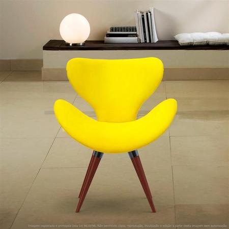 Imagem de Poltrona Decorativa Cadeira Egg Amarela com Base Fixa de Madeira
