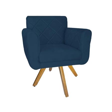 Imagem de Poltrona Decorativa Com Base Giratória De Madeira Recepção Isabella Suede Azul Marinho - LM DECOR