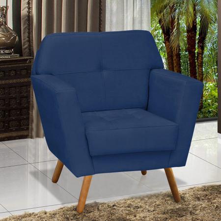 Imagem de Poltrona Decorativa Esmeralda Suede Azul Marinho Pés Palito - D'Rossi