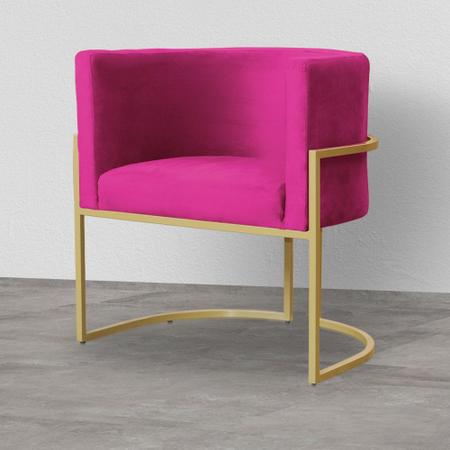 Imagem de Poltrona Decorativa Estofada Base de Ferro Sala Luana Veludo Rosa Pink - LM DECOR