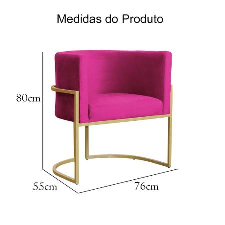 Imagem de Poltrona Decorativa Estofada Base de Ferro Sala Luana Veludo Rosa Pink - LM DECOR