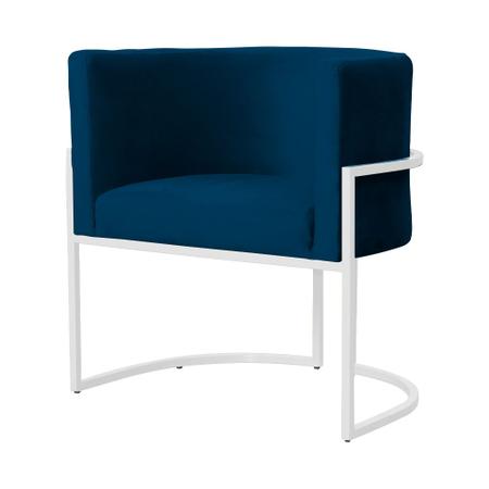 Imagem de Poltrona Decorativa Luana Veludo Azul Marinho Base Branca Ms Decor