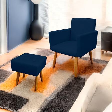 Imagem de Poltrona Decorativa Nina com Puff New para Sala e Quarto Suede Azul - LH Decor