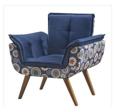 Imagem de Poltrona Decorativa Opala Suede Composê Estampado Azul- Dora Bela